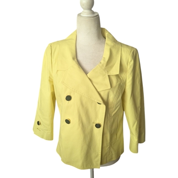 Banana Republic Yellow Cropped Pea Coat Trenchcoat Double-Breasted Style Sz M - Picture 9 of 9
